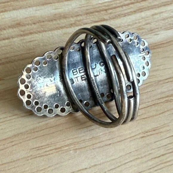 Vintage Turquoise Beau Sterling Silver Filigree Cabochon Bezel Ring Size 5 Adjus - Picture 4 of 9